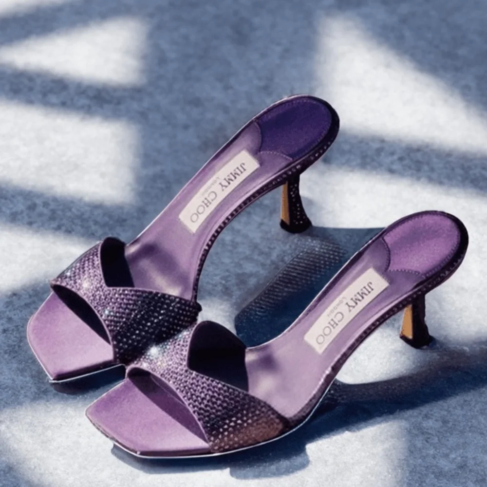New JIMMY CHOO Skye 70 Crystal-embellished Mules in Satin